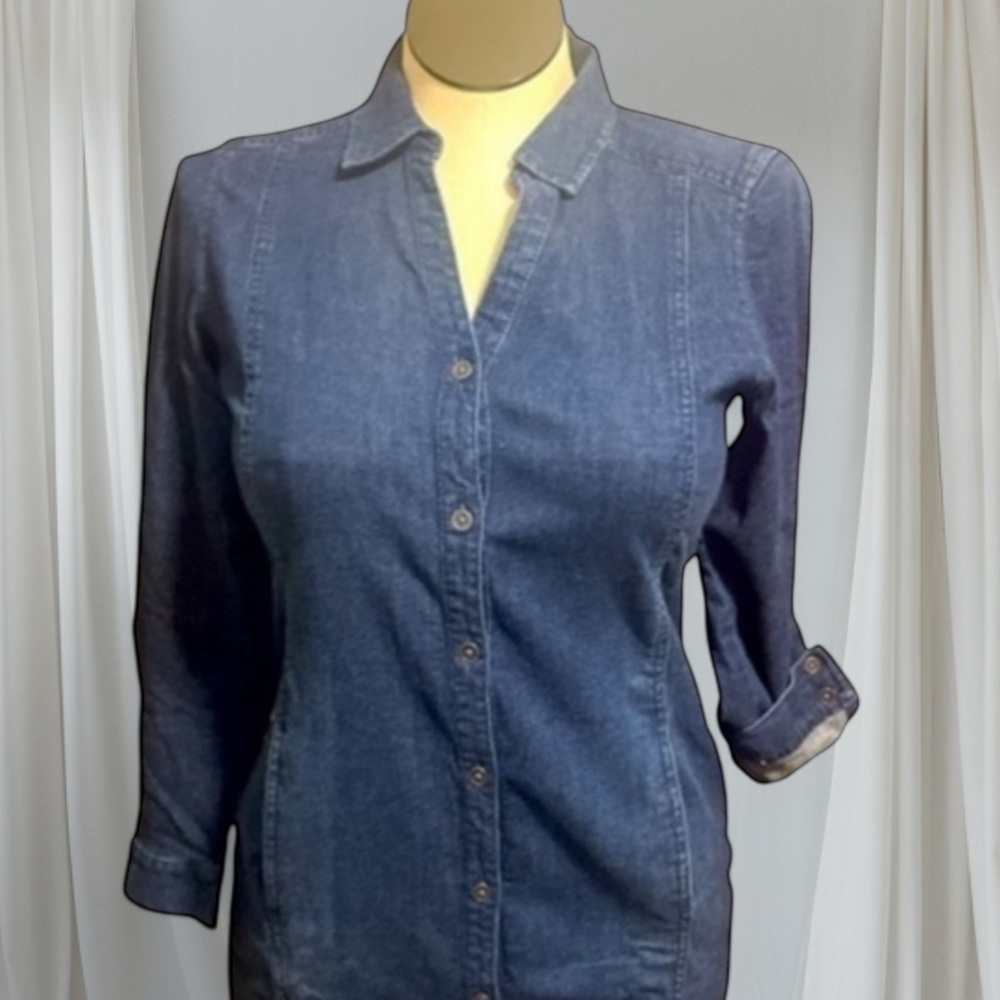J.Jill Denim shirt dress articwash petite VNeck button down pockets NWT Sz XSP